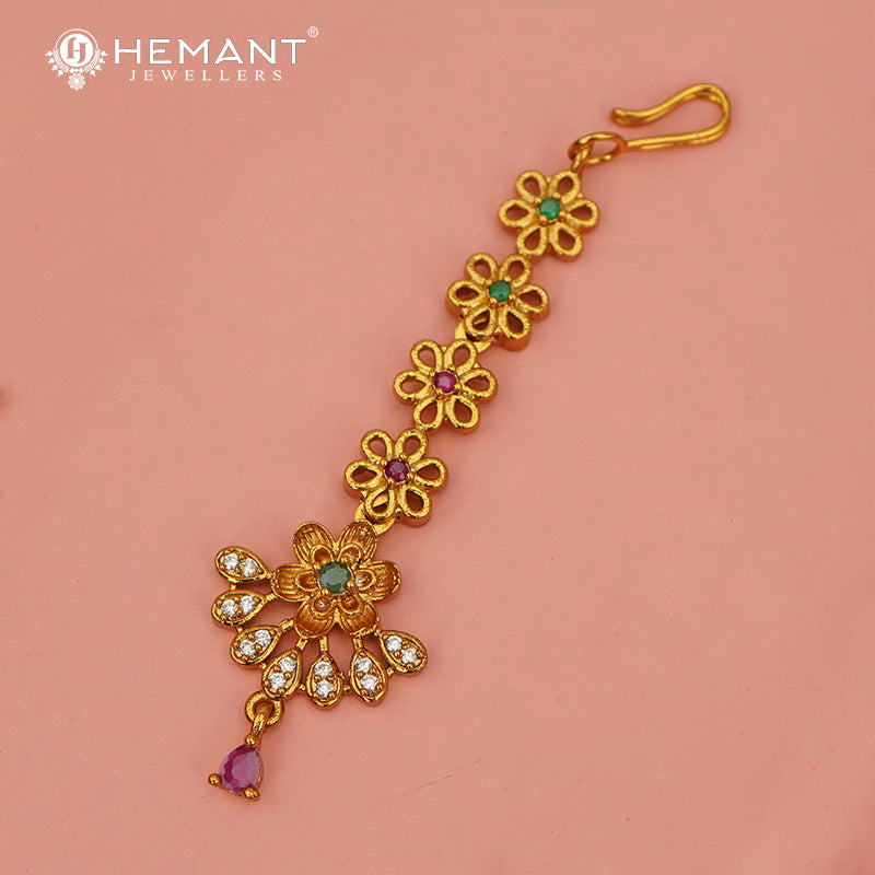 Antique Bridal Combo Necklace Set with Earrings and Maang Tikka - 5404