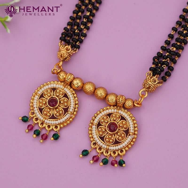 Antique Long Mangalsutra Set with Floral Medallion and Matching Tops - 5245