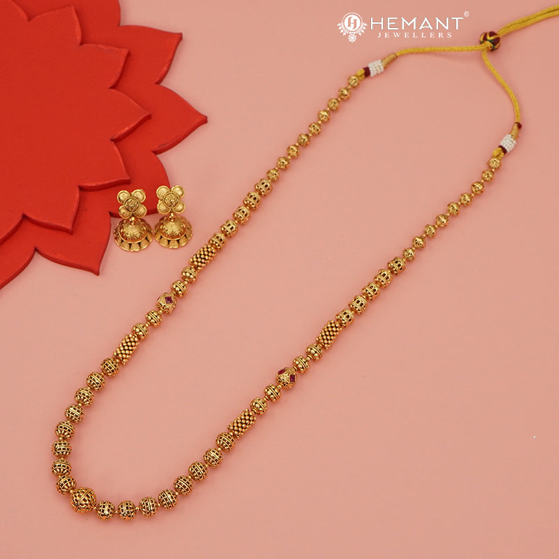 Antique Long Necklace Set with Earrings - 3961-79 #red