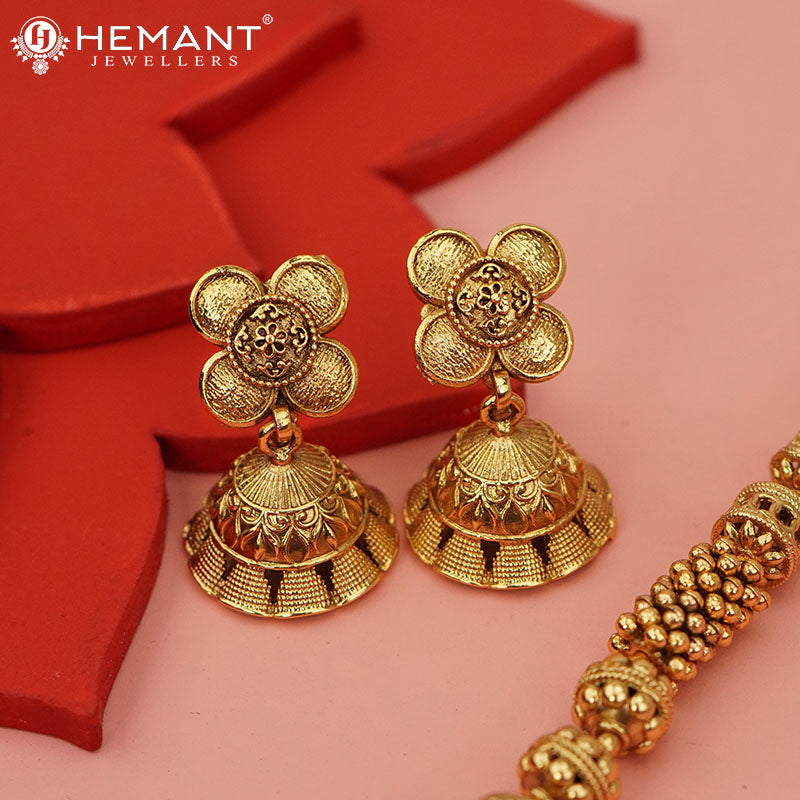 Antique Long Necklace Set with Earrings - 3961-79 