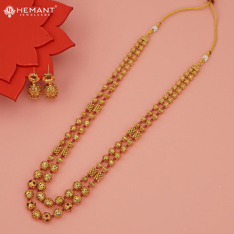 Antique Long Necklace Set with Earrings - 3972-88 