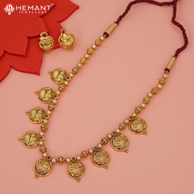 Antique Long Necklace Set with Earrings - 3992-4630 