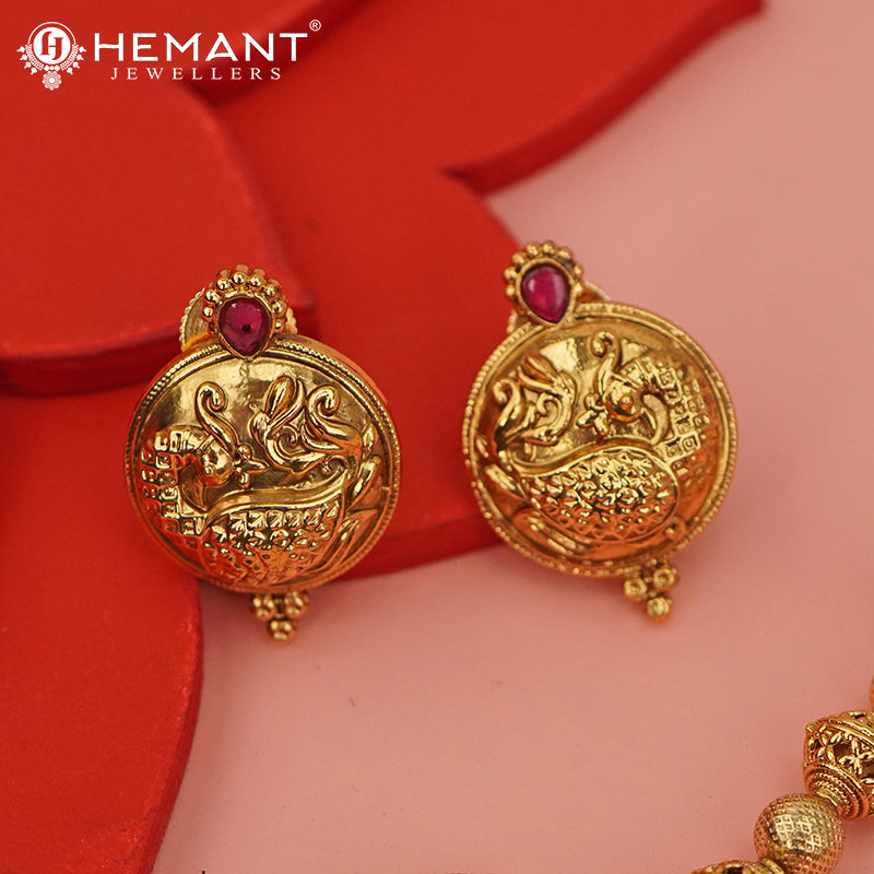 Antique Long Necklace Set with Earrings - 3992-4630 