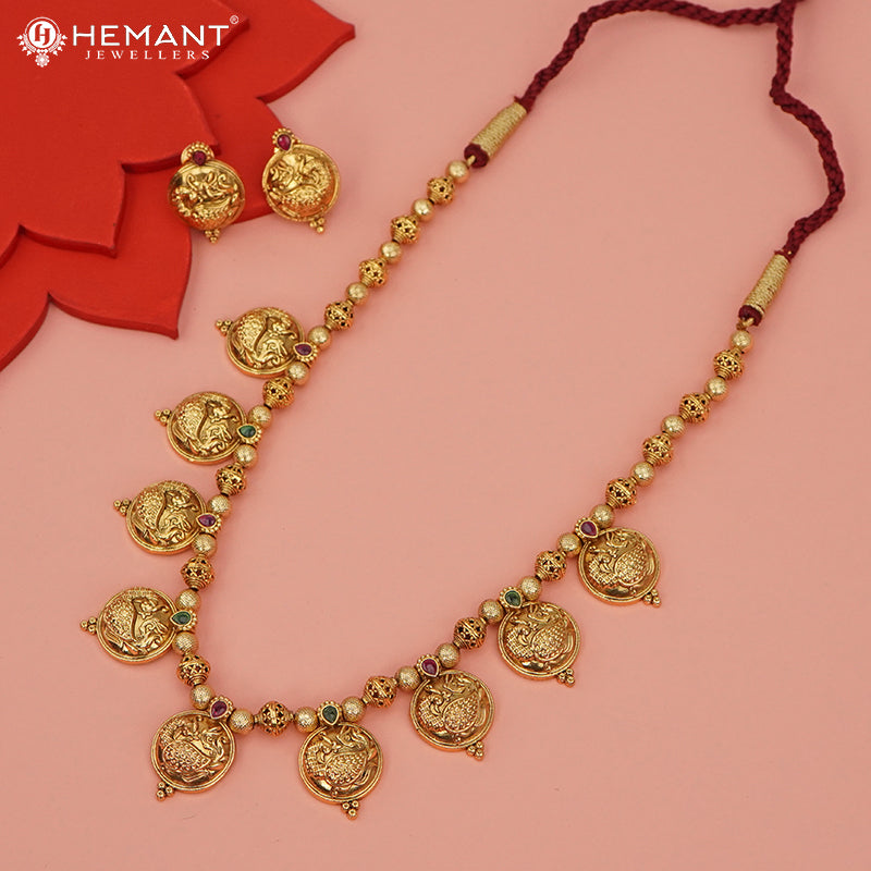 Antique Long Necklace Set with Earrings - 3992-4630 