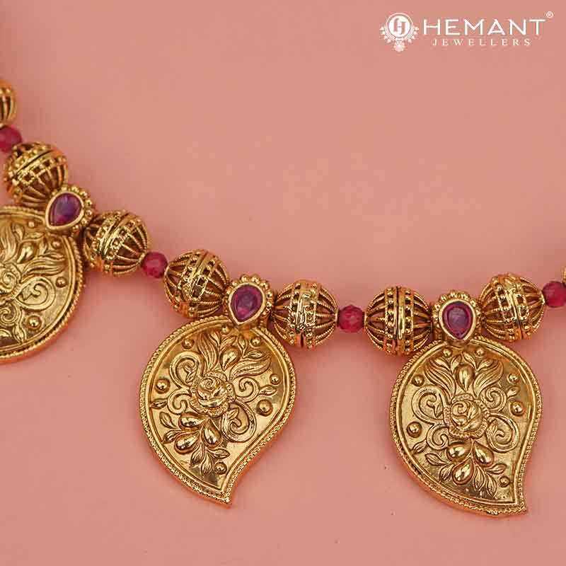 Antique Long Necklace Set with Earrings - 3994-4640 