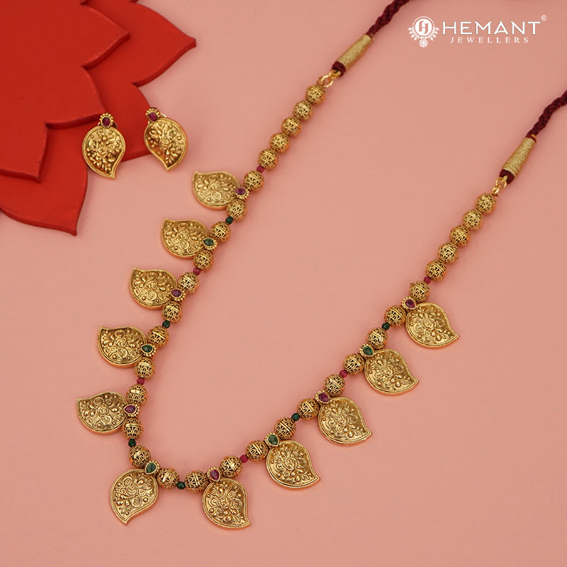 Antique Long Necklace Set with Earrings - 3994-4640 