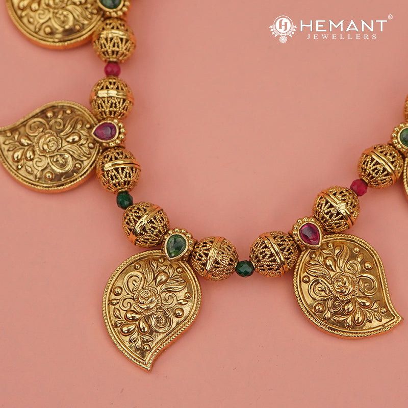 Antique Long Necklace Set with Earrings - 3994-4640 