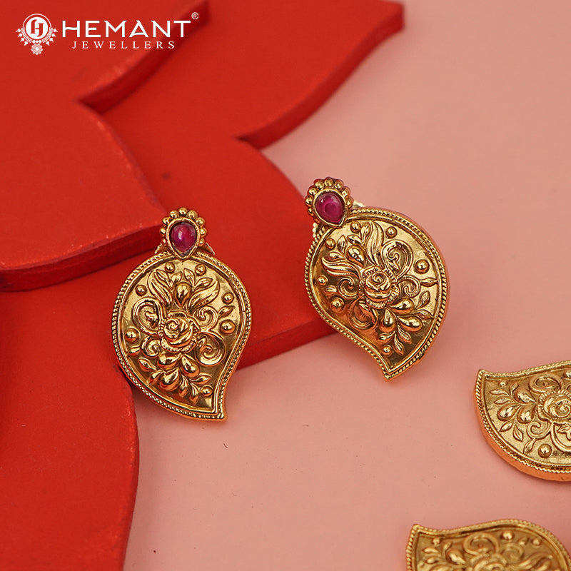 Antique Long Necklace Set with Earrings - 3994-4640 