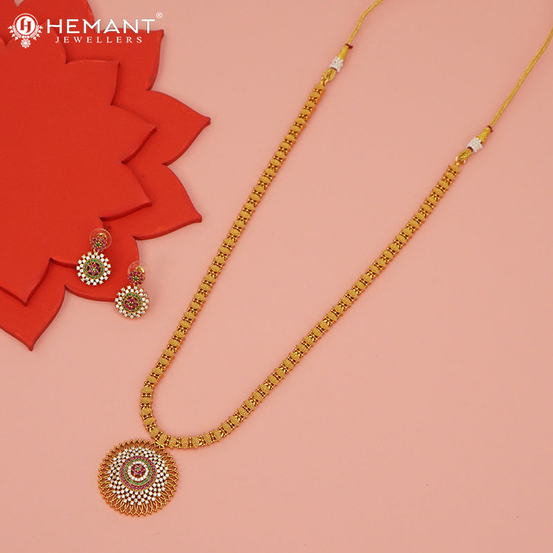 Antique Long Necklace Set with Earrings - 3957