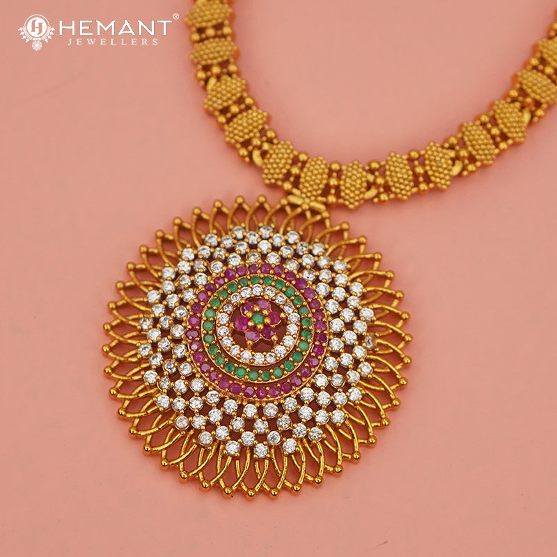 Antique Long Necklace Set with Earrings - 3957