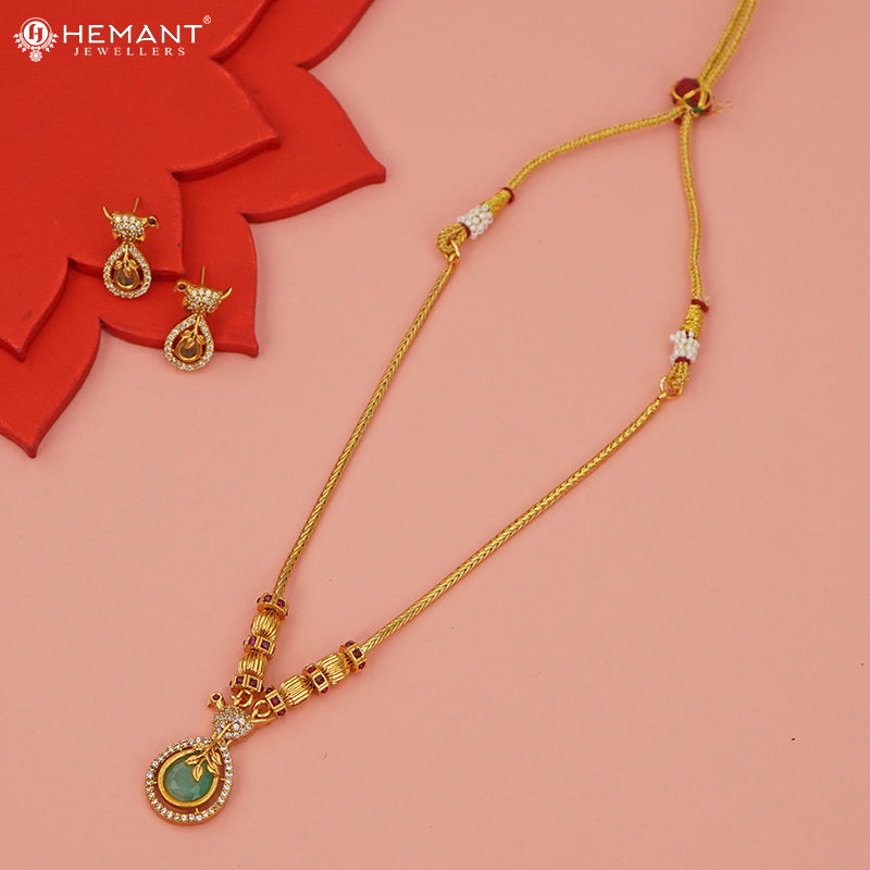 Antique Necklace Set with Earrings - 3924-46 #light-green