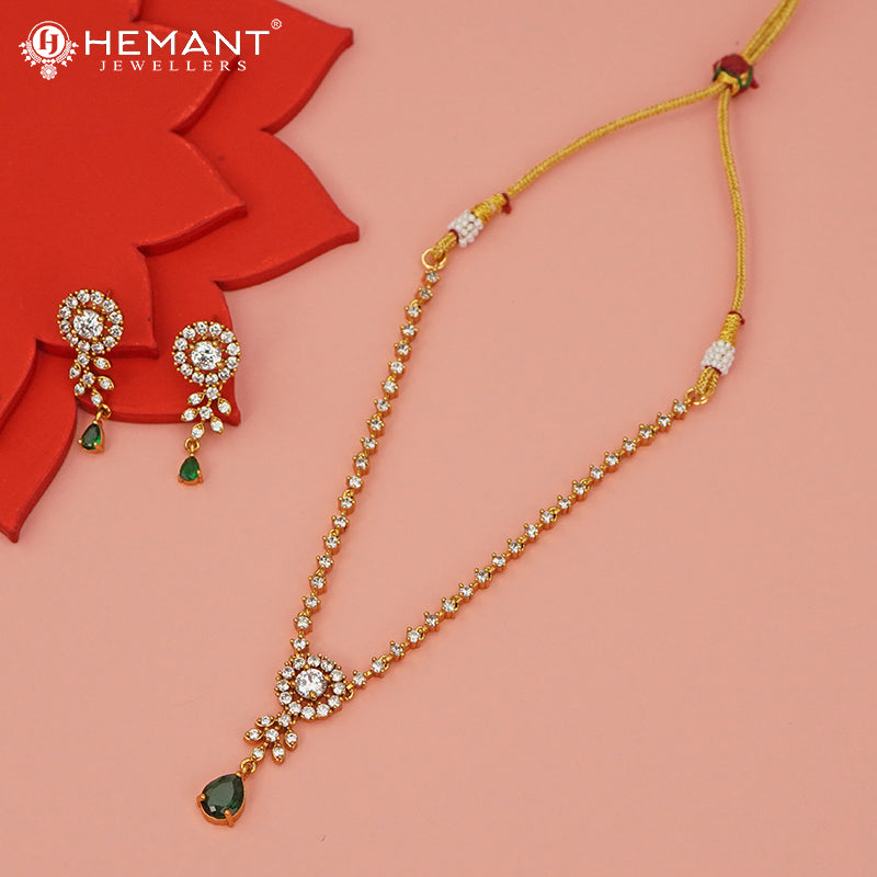 Antique Necklace Set with Earrings - 4546-49 #green-white