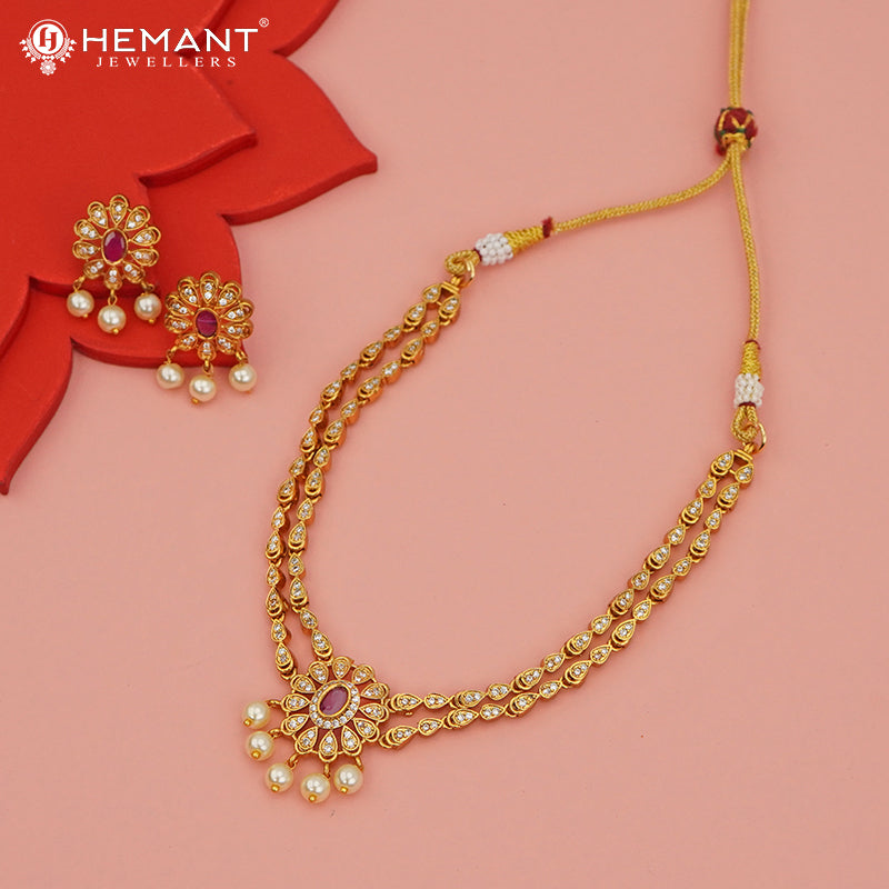 Antique Necklace Set with Earrings - 4569-605 