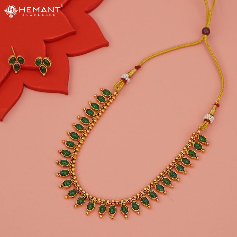 Antique Necklace Set with Earrings - 5421-25 #green