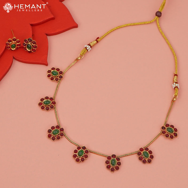 Antique Necklace Set with Earrings - 5433-36 #red-green