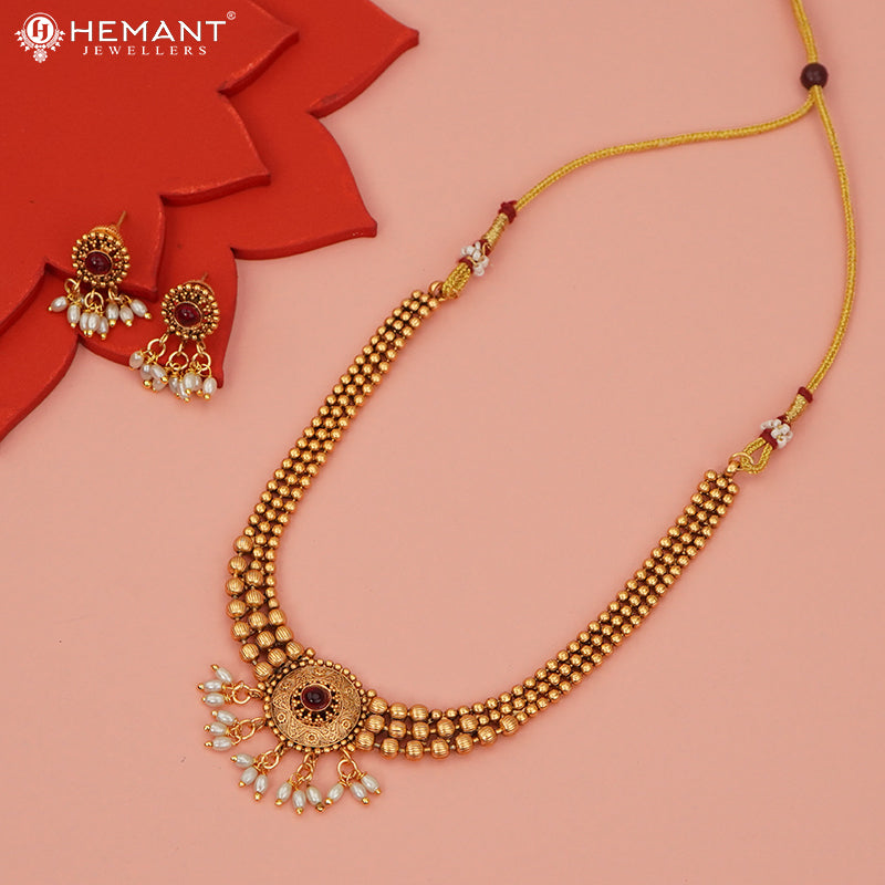 Antique Necklace Set with Earrings - 5455-57 