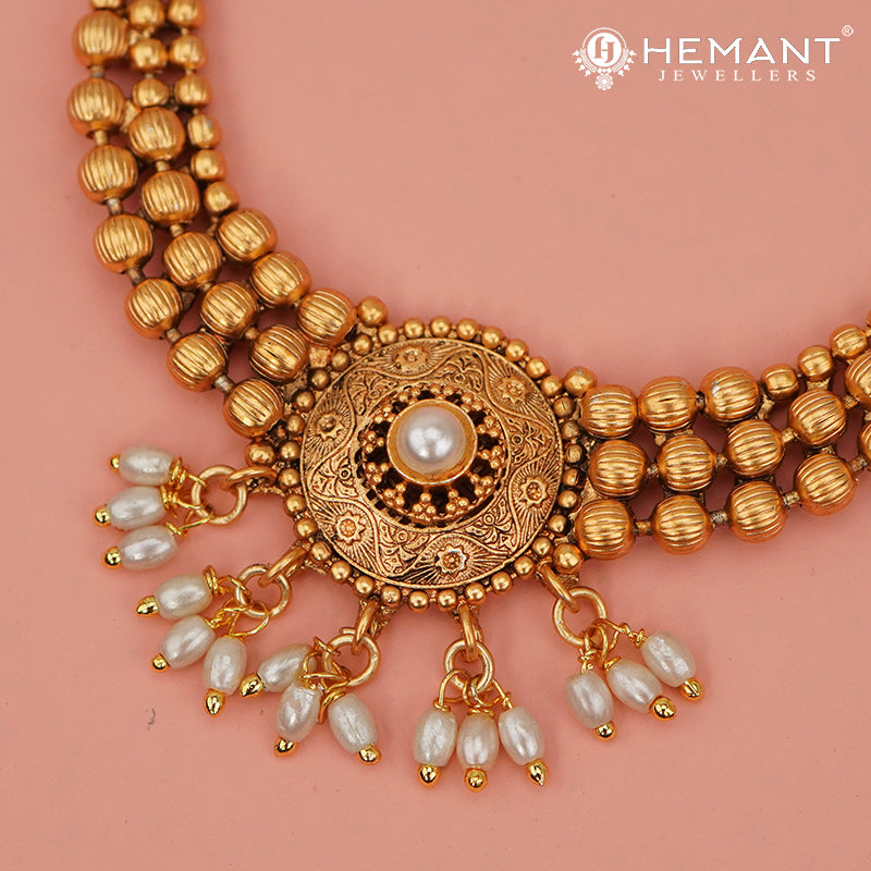 Antique Necklace Set with Earrings - 5455-57 