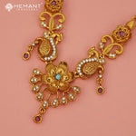 Antique Peacock and Floral Necklace Set with Stud Earrings - 3923