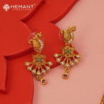 Antique Peacock and Floral Necklace Set with Stud Earrings - 3923