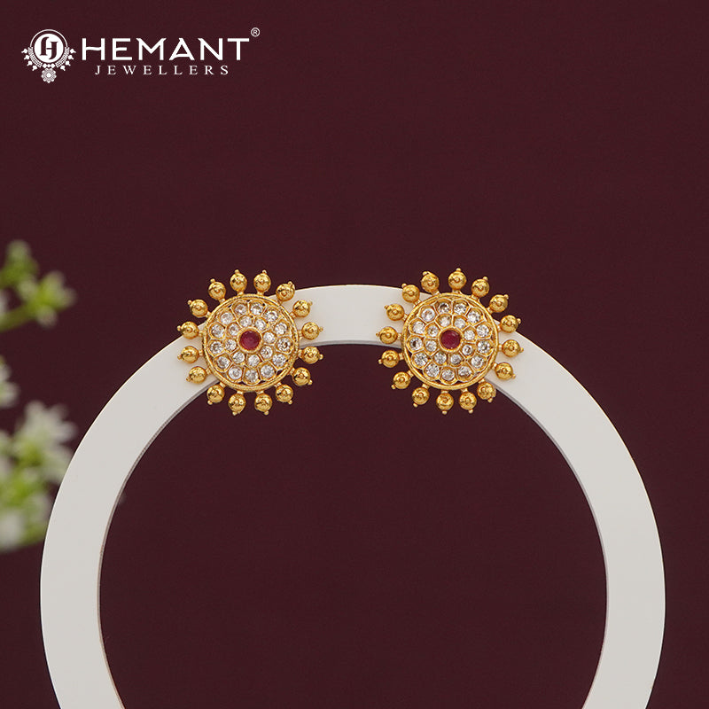 Elegant Antique Finish Ruby Pink CZ Stone Stud Earrings 