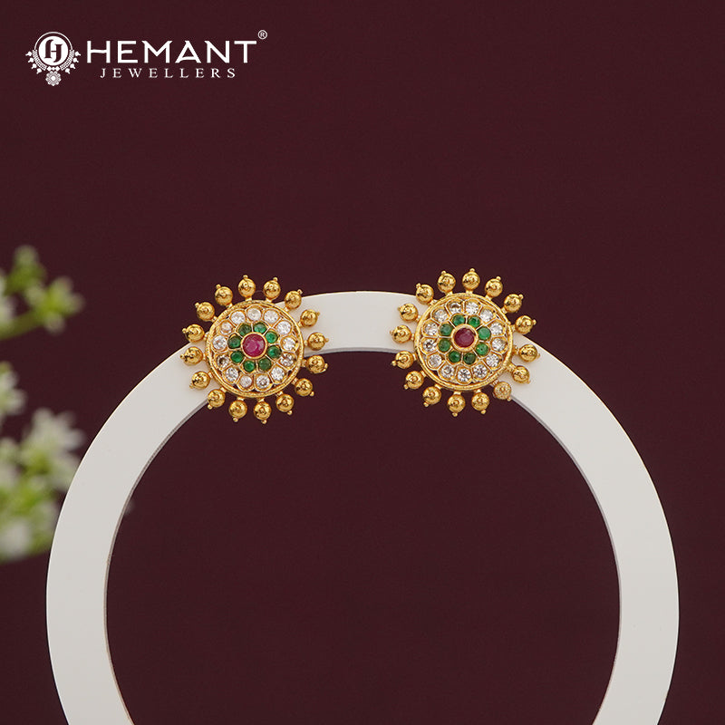 Elegant Antique Finish Ruby Pink CZ Stone Stud Earrings 