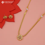 Elegant Floral Design AD and Kemp Stone Pendant Necklace Set with Stud Earrings - 4611