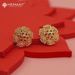 Elegant Floral Design AD and Kemp Stone Pendant Necklace Set with Stud Earrings - 4611