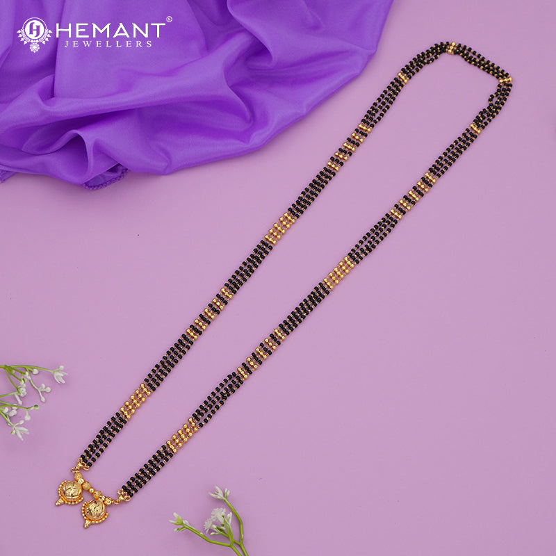 Gold-Plated Multi-Strand Mangalsutra with Wati/Vati Pendant – Black & Gold Beaded Design 4863-65