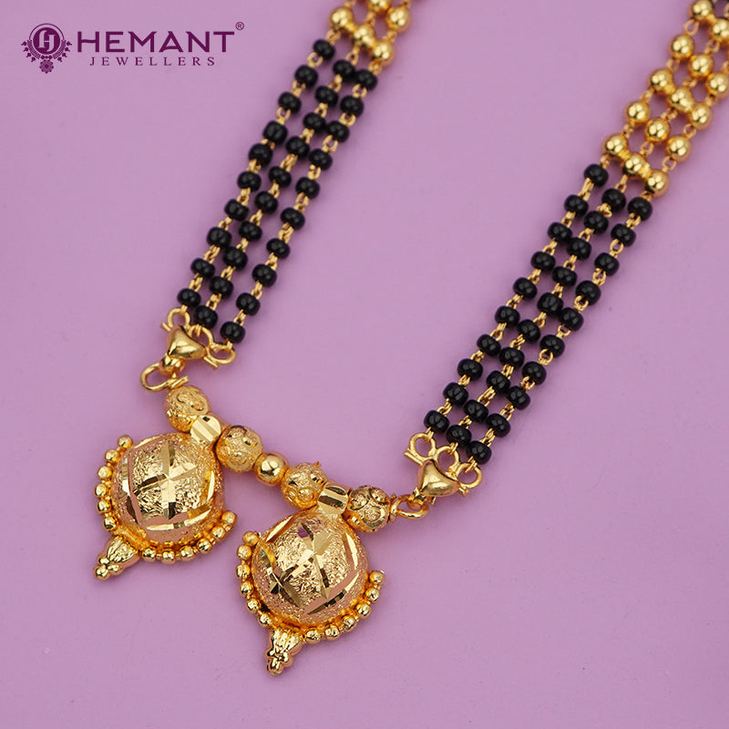 Gold-Plated Multi-Strand Mangalsutra with Wati/Vati Pendant – Black & Gold Beaded Design 4863-65