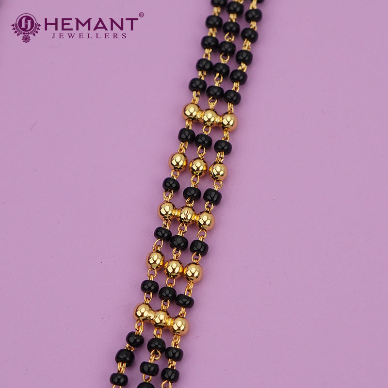 Gold-Plated Multi-Strand Mangalsutra with Wati/Vati Pendant – Black & Gold Beaded Design 4863-65