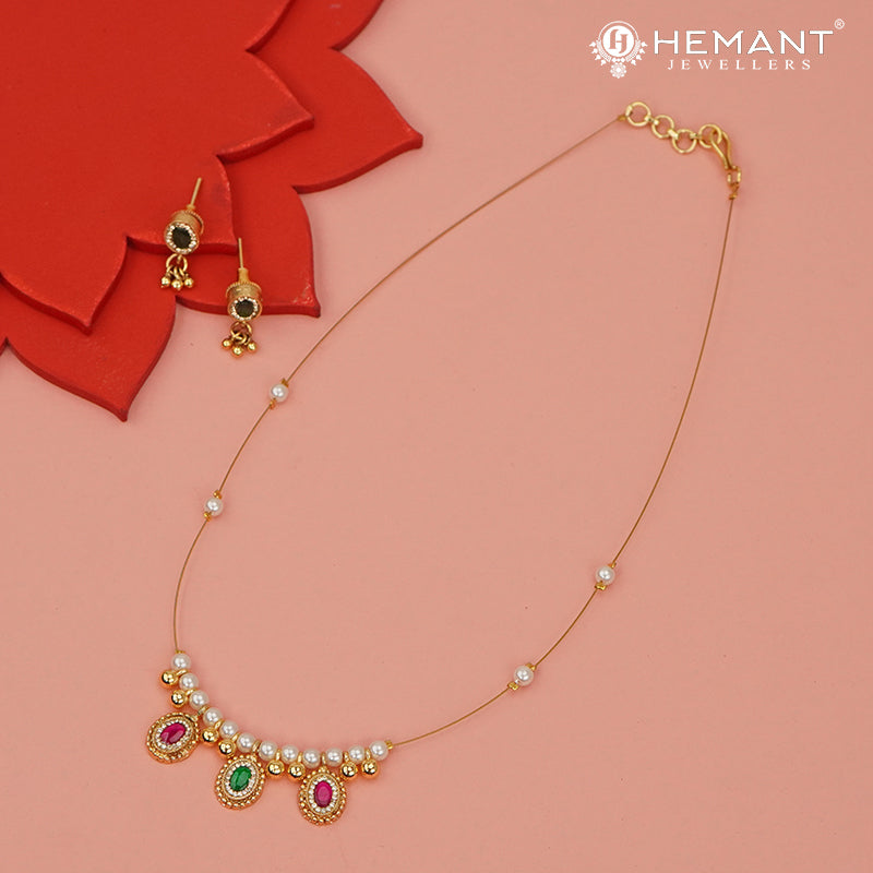 Invisible Necklace with teardrop-shaped pendant - 5406-11 #red-green