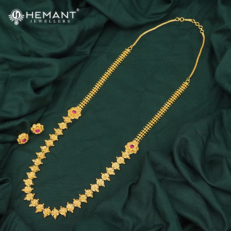 Kolhapuri Traditional Floral Long Set – Necklace with Ruby Accents - 5224