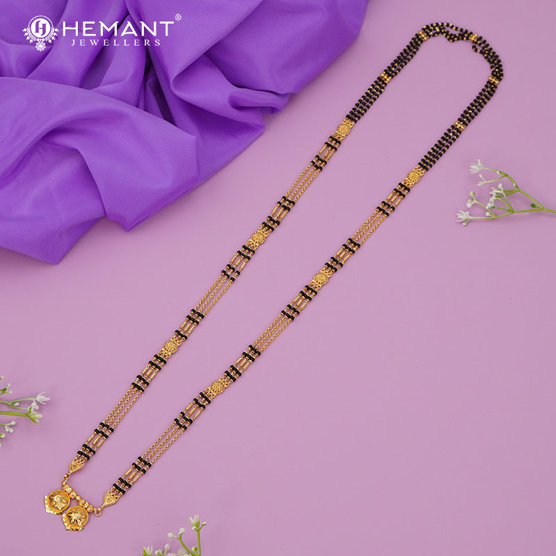 Maharashtrian Classic Multi Strands Black Beads Mangalsutra with Dual Vati Pendant - 5203