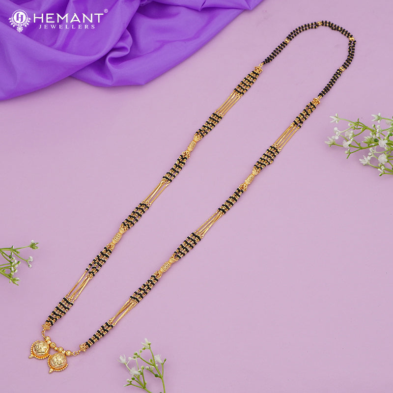 Maharashtrian Classic Multi Strands Black Beads Mangalsutra with Dual Vati Pendant - 5092