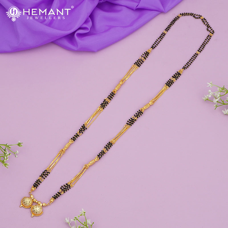 Maharashtrian Classic Multi Strands Black Beads Mangalsutra with Dual Vati Pendant - 4922