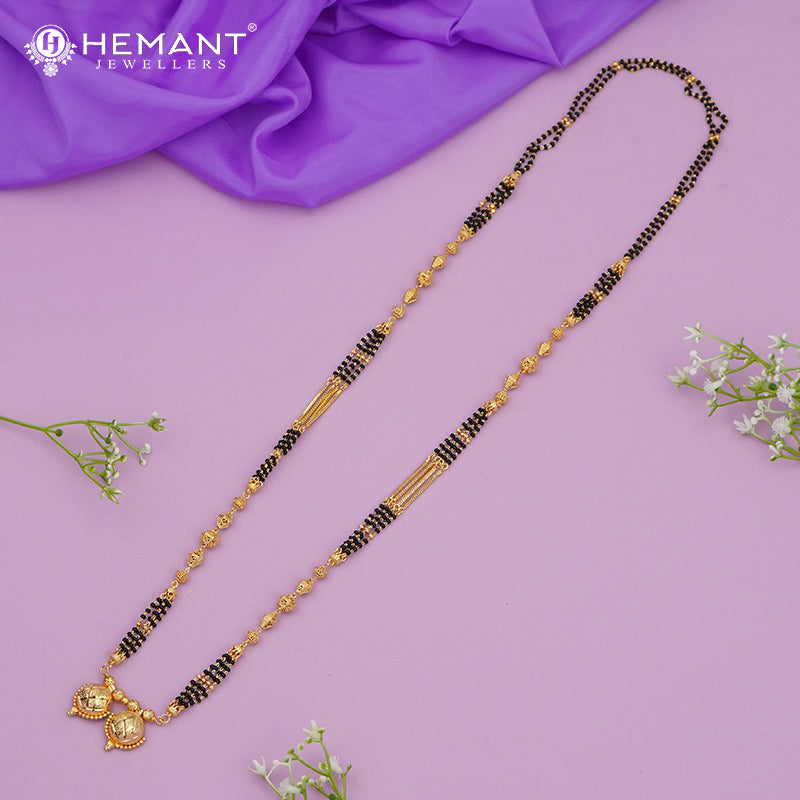 Maharashtrian Classic Multi Strands Black Beads Mangalsutra with Dual Vati Pendant - 4225