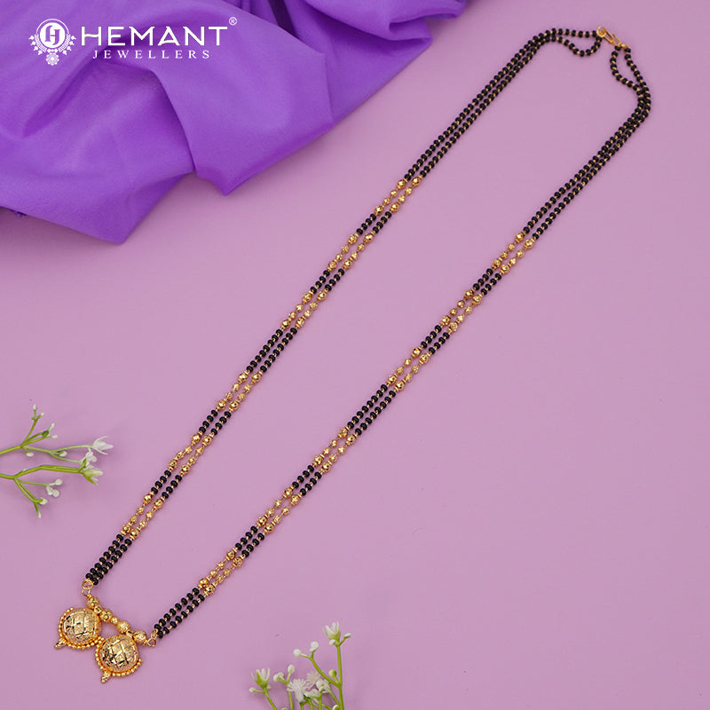 Maharashtrian Classic Multi Strands Black Beads Mangalsutra with Dual Vati Pendant - 5229