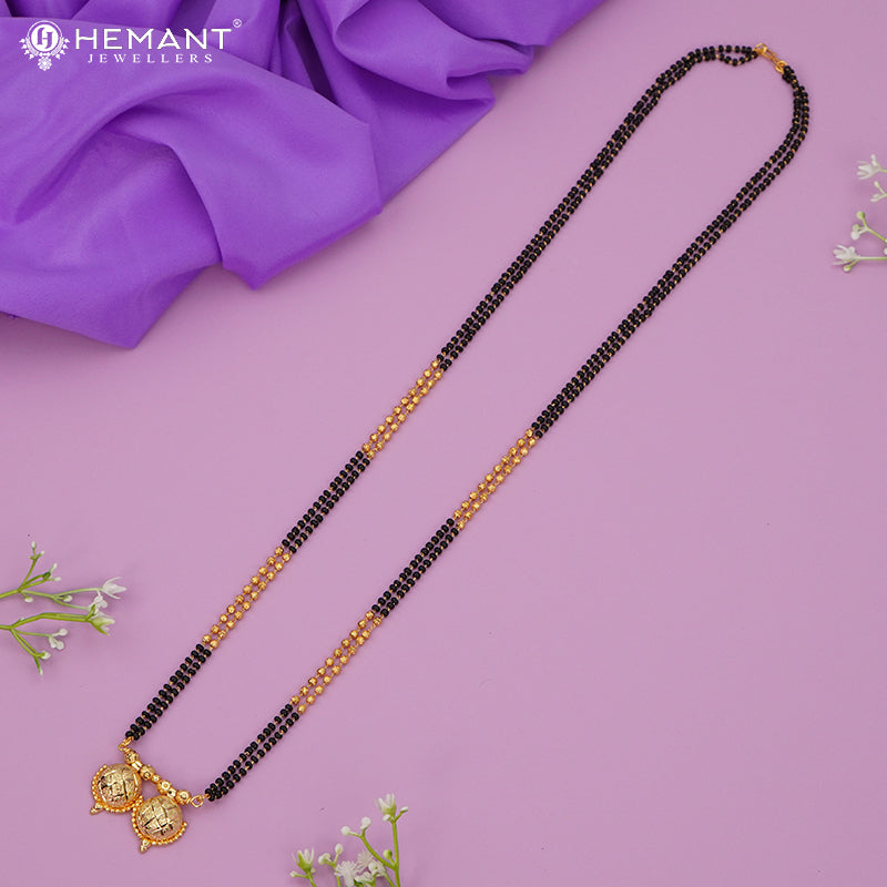 Maharashtrian Classic Multi Strands Black Beads Mangalsutra with Dual Vati Pendant - 5231