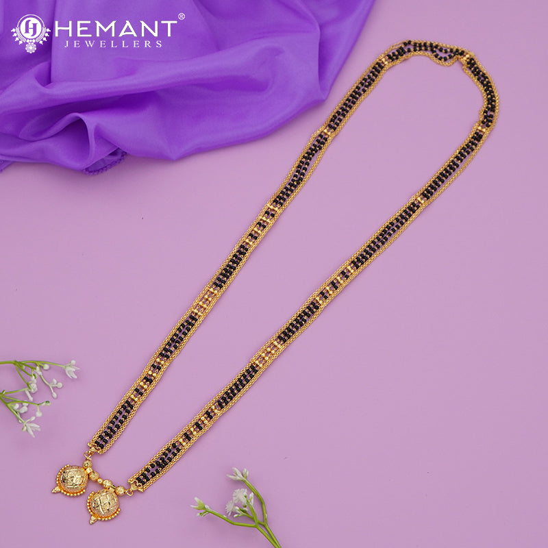 Micro Gold-Plated Multi-Strand Mangalsutra with Wati/Vati Pendant – Black & Gold Beaded Design 4205-4802