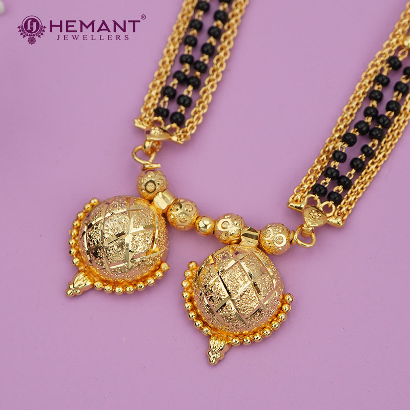 Micro Gold-Plated Multi-Strand Mangalsutra with Wati/Vati Pendant – Black & Gold Beaded Design 4205-4802