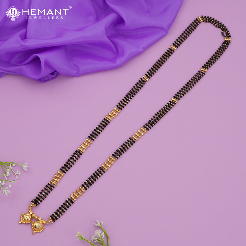 Micro Gold-Plated Multi-Strand Mangalsutra with Wati/Vati Pendant – Black & Gold Beaded Design 4394-4801