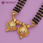 Micro Gold-Plated Multi-Strand Mangalsutra with Wati/Vati Pendant – Black & Gold Beaded Design 4394-4801