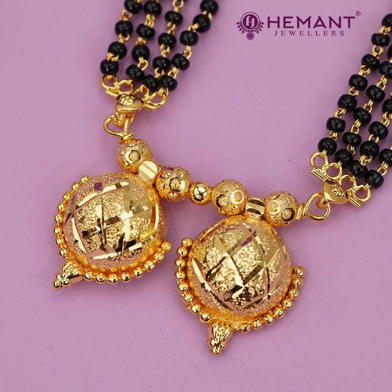 Micro Gold-Plated Multi-Strand Mangalsutra with Wati/Vati Pendant – Black & Gold Beaded Design 4794-96