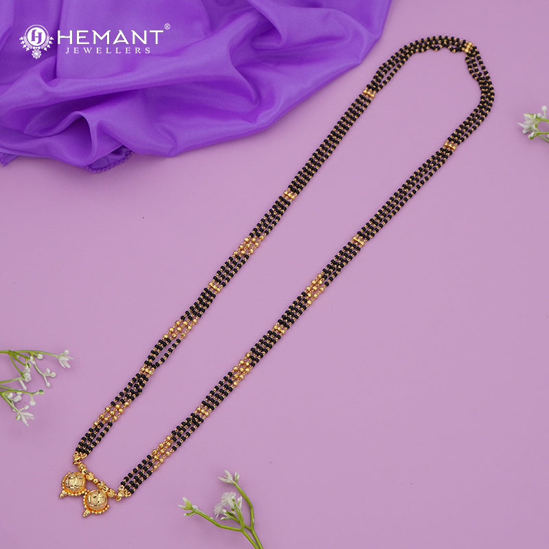 Micro Gold-Plated Multi-Strand Mangalsutra with Wati/Vati Pendant – Black & Gold Beaded Design 739-4773