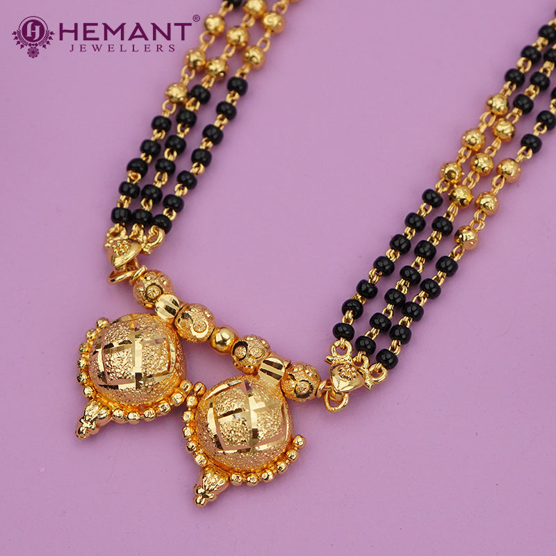 Micro Gold-Plated Multi-Strand Mangalsutra with Wati/Vati Pendant – Black & Gold Beaded Design 739-4773