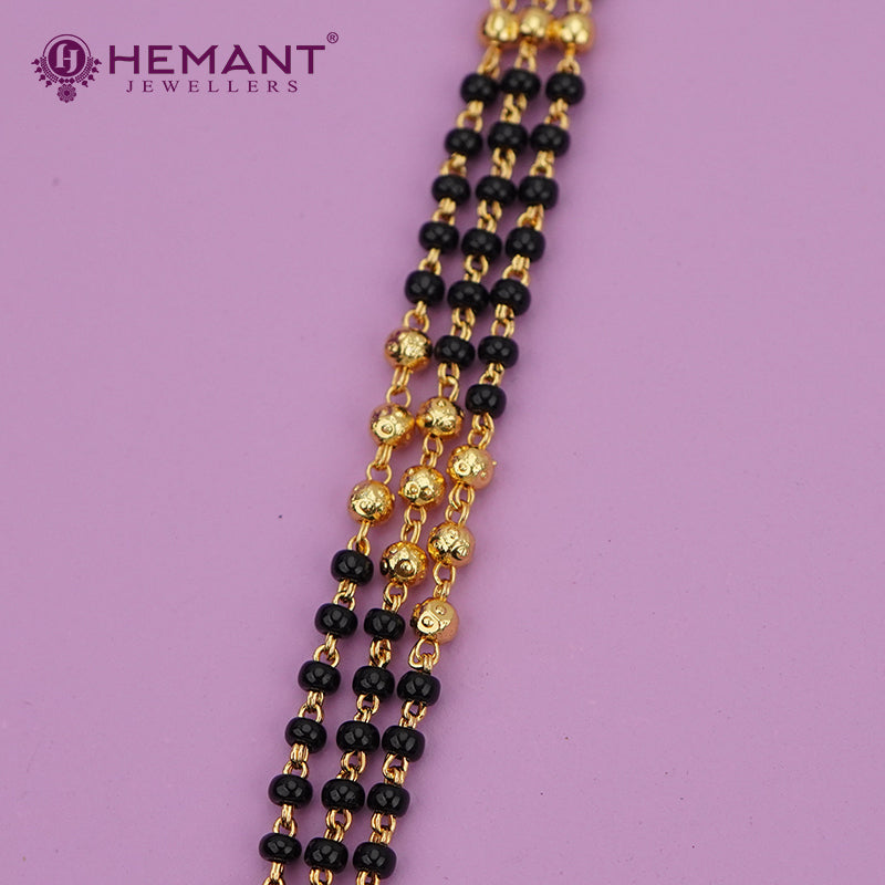 Micro Gold-Plated Multi-Strand Mangalsutra with Wati/Vati Pendant – Black & Gold Beaded Design 739-4773