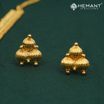 Ornate Gold Finish Long Necklace Set with Textured Bead Motifs and Stud Earrings - 5225