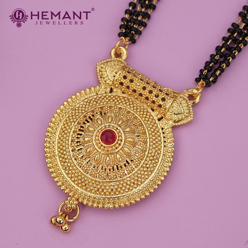 Traditional Antique Gold Finish Long Four Layer Mangalsutra Set Earrings