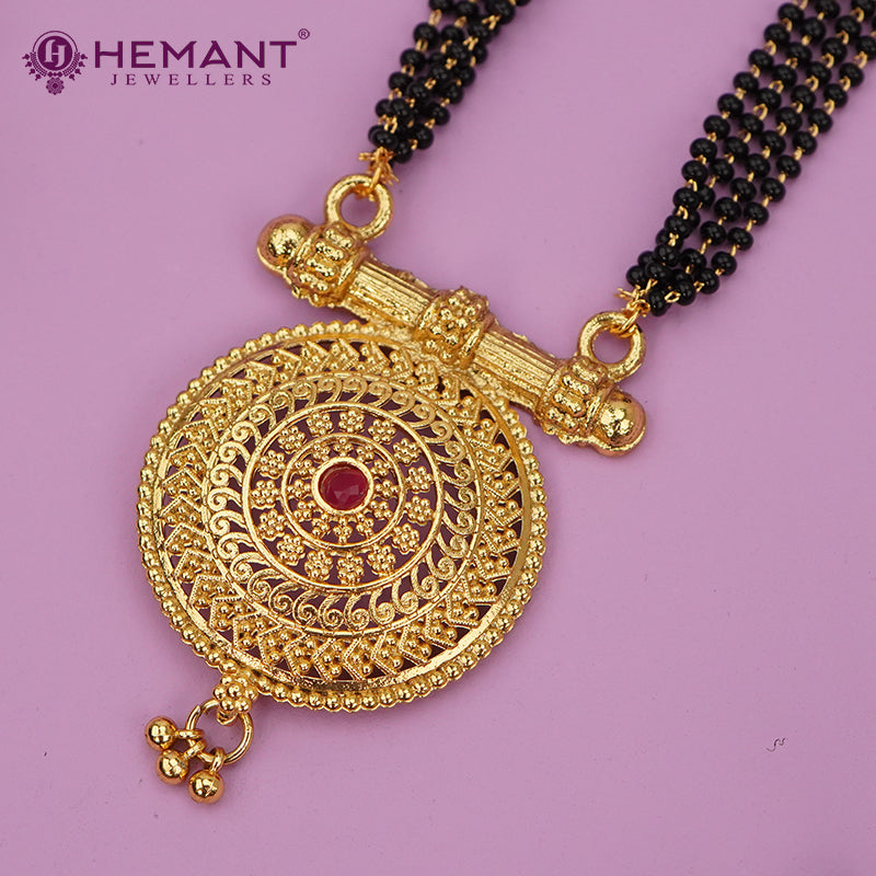 Traditional Antique Gold Finish Long Four Layer Mangalsutra Set Earrings