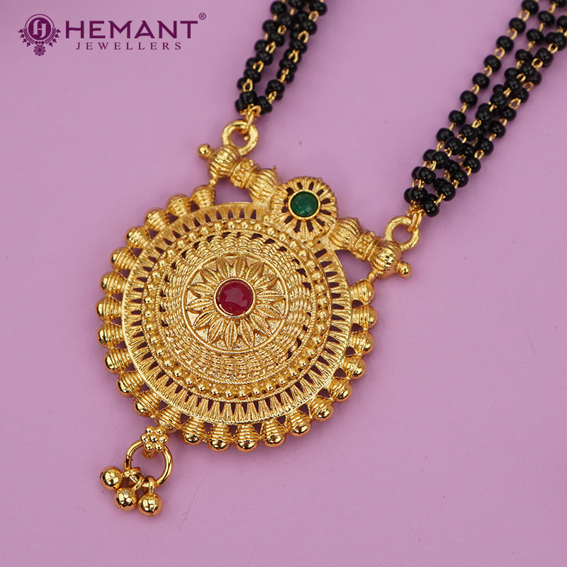 Traditional Antique Gold Finish Long Four Layer Mangalsutra Set Earrings